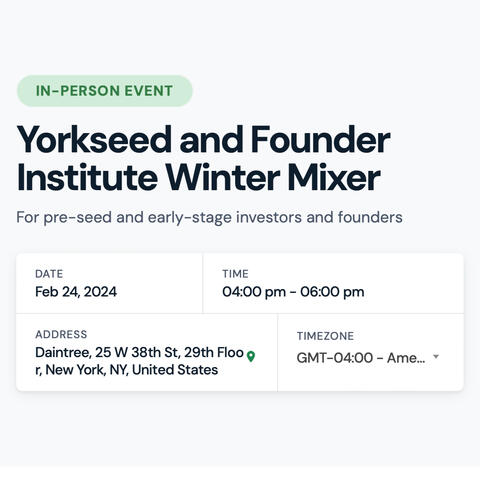Yorkseed and Founder Institute Winter Mixer For pre-seed and early-stage investors and founders