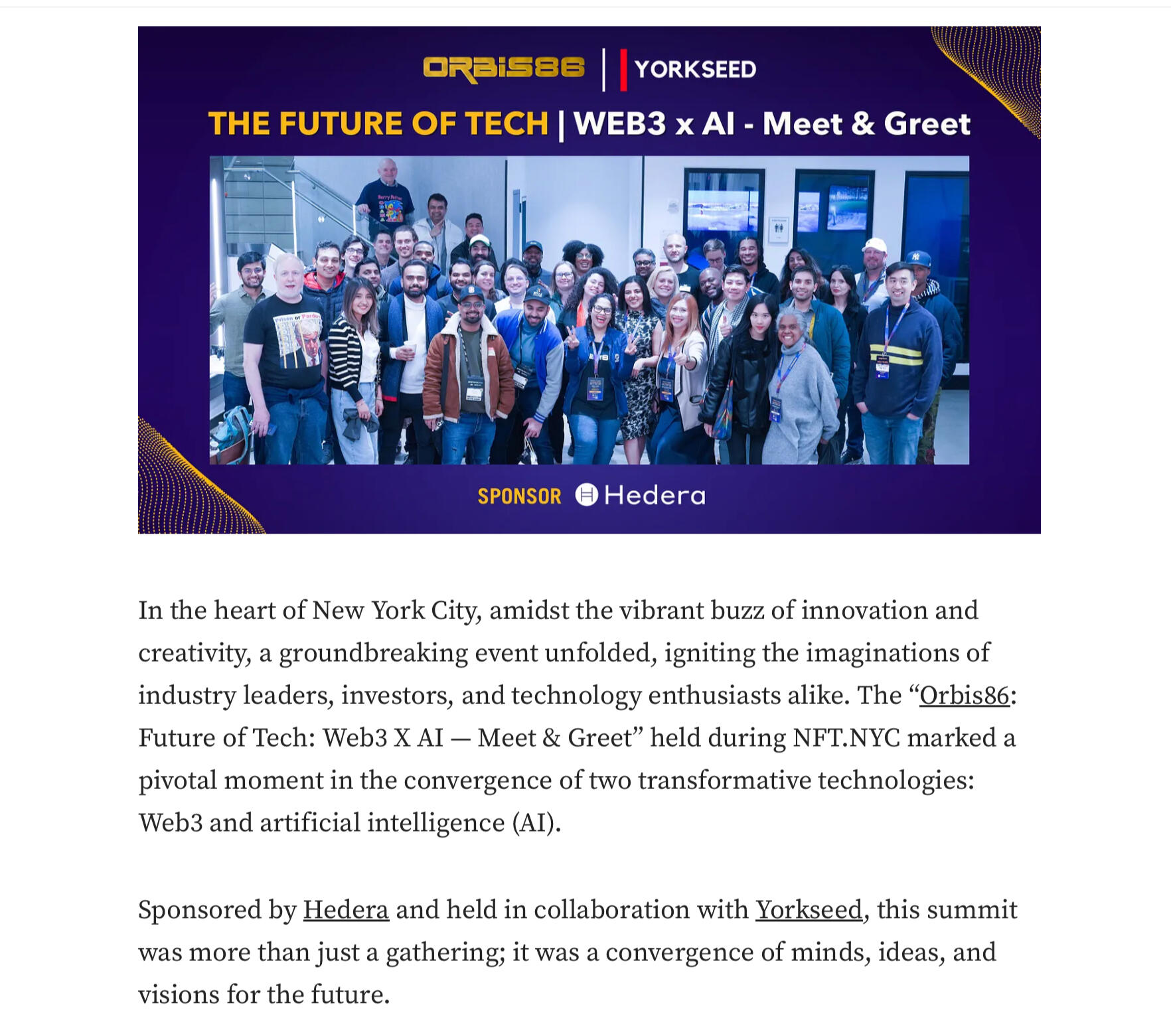 CLICK ON THE IMAGE TO READ MORE - Orbis86 &amp; Yorkseed Meet &amp; Greet at NFT.NYC – Web3 x AI Edition (Medium, Apr 2024)