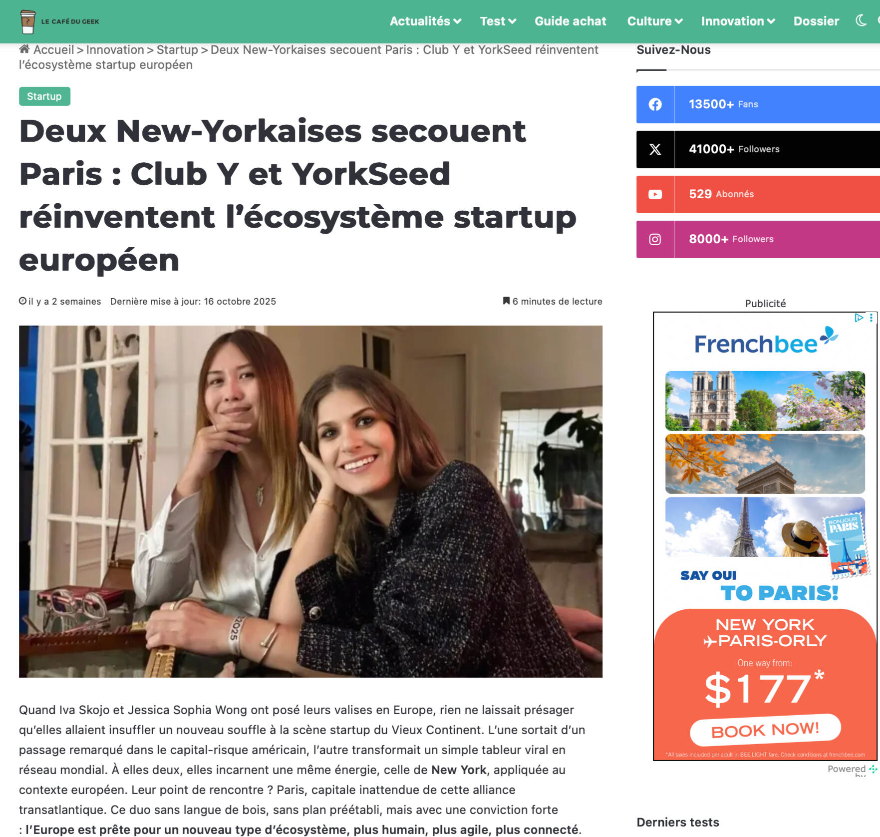 CLICK ON THE IMAGE TO READ MORE - Deux New-Yorkaises Secouent Paris : Club Y et YorkSeed Réinventent L’écosystème Startup Européen CLICK ON THE IMAGE TO READ MORE - Two New Yorkers Shake Up Paris: Club Y and Yorkseed Reinvent Europe’s Startup